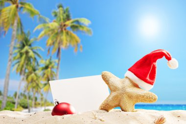 Noel Baba şapkası plajı ile deniz yıldızı