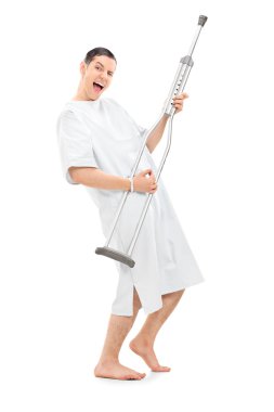 Patient playing on crutch clipart