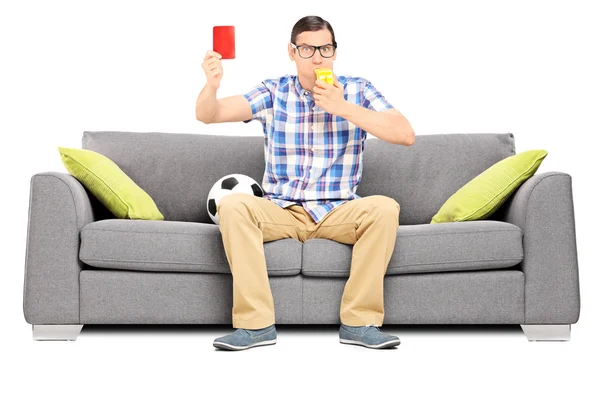 Angry man blowing whistle — Stock Photo, Image