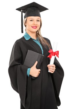 kadın bir yüksek lisans öğrencisi holding diploma