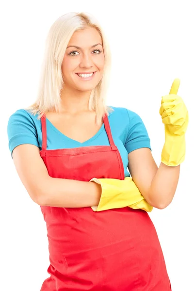Cleaning lady giving thumb up — Stock Photo, Image