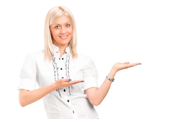 Woman gesturing with hands — Stock Photo, Image
