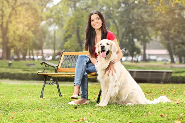 I en park med hund — Stockfoto