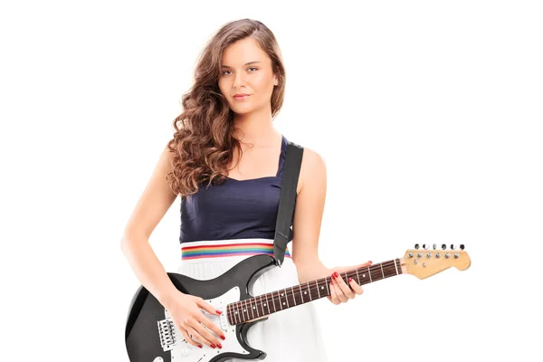 Woman holding an electric guitar — Stock Photo, Image