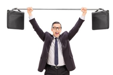 Evrak çantaları kaldırma işadamı üzerinde bar