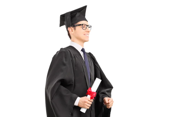 Estudante de graduação com diploma na mão — Fotografia de Stock