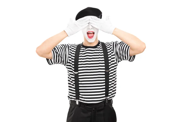 그의 눈을 덮고 mime 예술가 — 스톡 사진