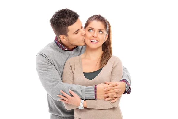 Romantisk man kyssa sin flickvän — Stockfoto