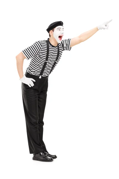 MIME-konstnären pekar uppåt — Stockfoto