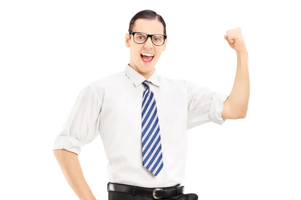 Homem gesticulando felicidade — Fotografia de Stock