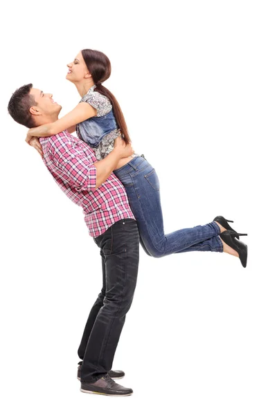 Girl in the arms of boyfriend — Stock Photo, Image