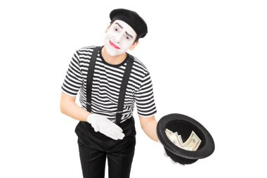 Mime collecting money in hat clipart