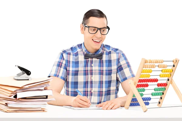 Man counting on abacus — Stock Photo, Image