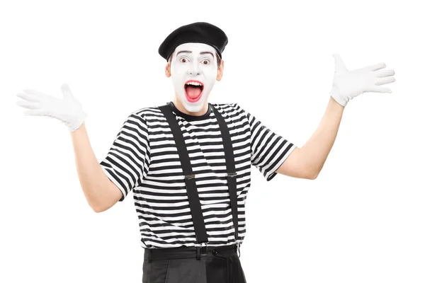 Mime artist gesturing with hands — Stock Photo, Image