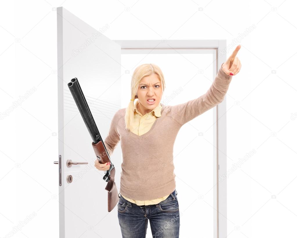 Angry woman with rifle