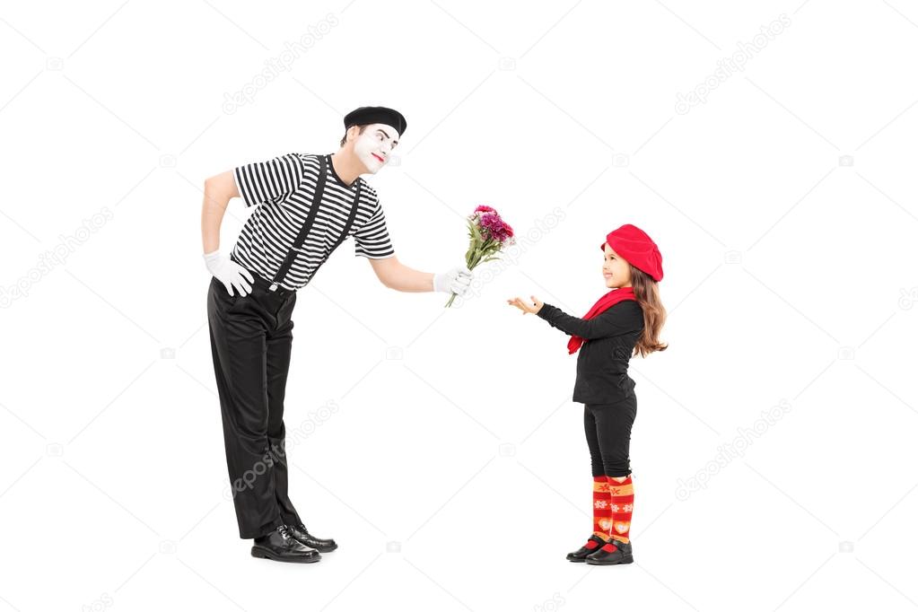 Mime giving flowers to girl
