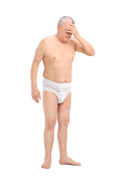 Upset senior in underwear — Stock Photo, Image