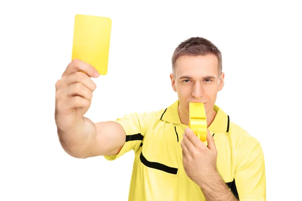 Referee showing yellow card — Stock Photo, Image