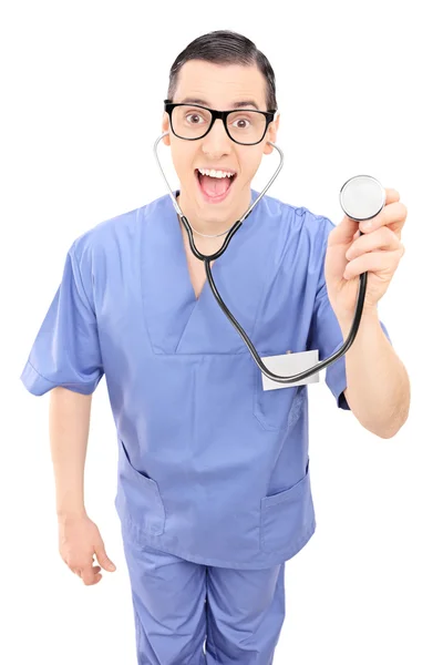 Jonge dokter houden een stethoscoop — Stockfoto