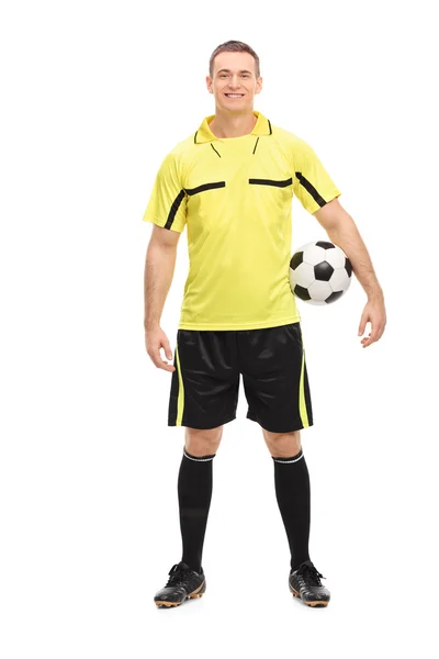 Football referee holding ball — Stock Photo, Image