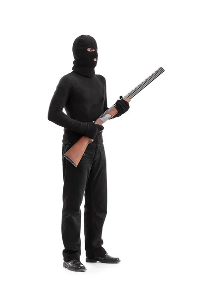 Dangerous criminal holding shotgun rifle — Stock Photo, Image