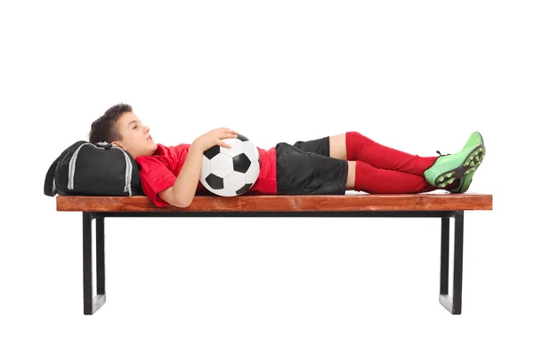 Boy in a red football jersey — Stock Photo, Image