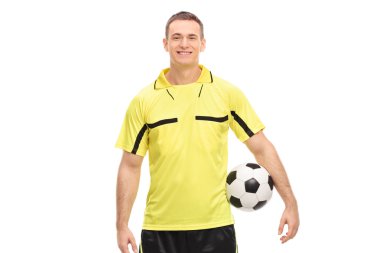 Bir top tutan futbol hakemi