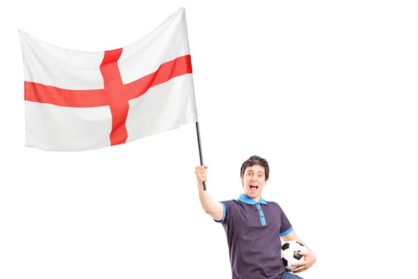 Fã de futebol segurando uma bandeira inglesa — Fotografia de Stock