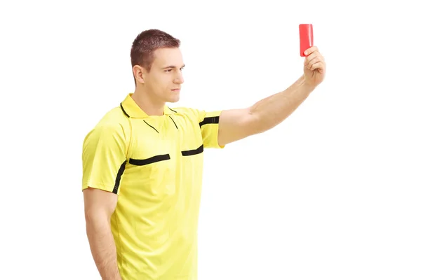 Football referee showing a red card — Stock Photo, Image