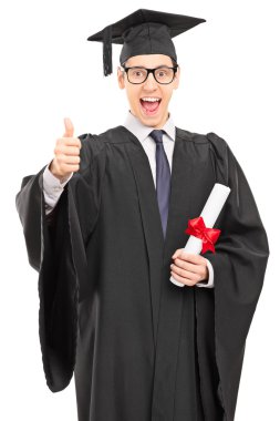 Yüksek lisans öğrencisi bir başparmak giving yukarıya