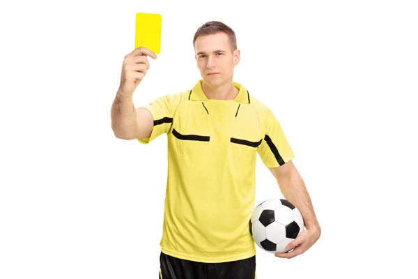 Football referee showing yellow card — Stock Photo, Image