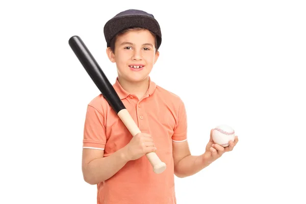 Menino segurando um taco de beisebol — Fotografia de Stock