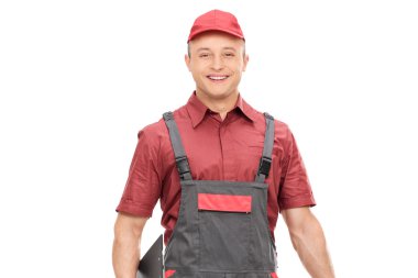 Gri tulum genç neşeli mekanik