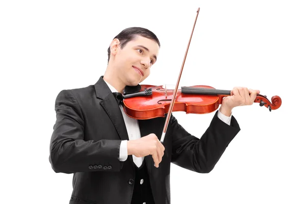 Elegante músico tocando un violín acústico — Foto de Stock