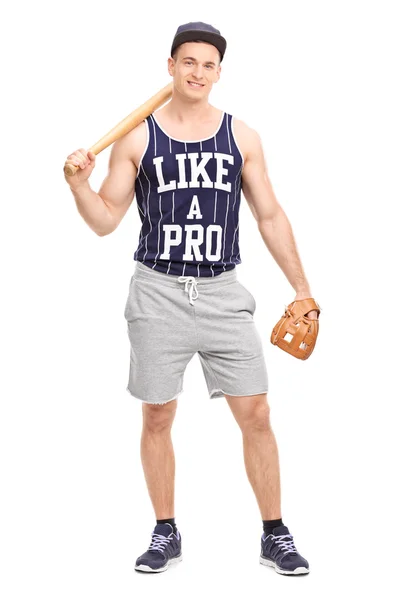 Genç adam bir beysbol sopası holding — Stok fotoğraf