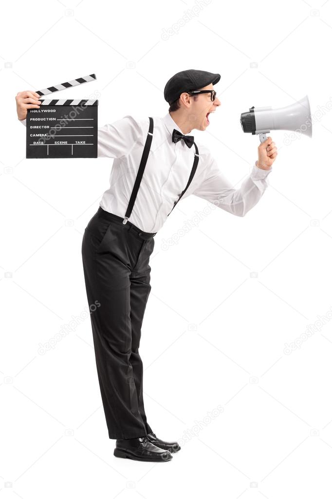 Movie director shouting on a megaphone