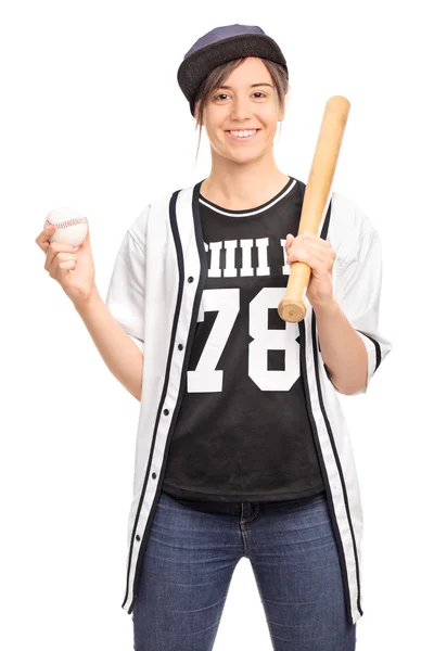 Young woman holding a baseball bat — Stock Photo, Image