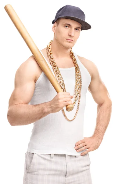 Gangster holding a baseball bat — Stock Photo, Image