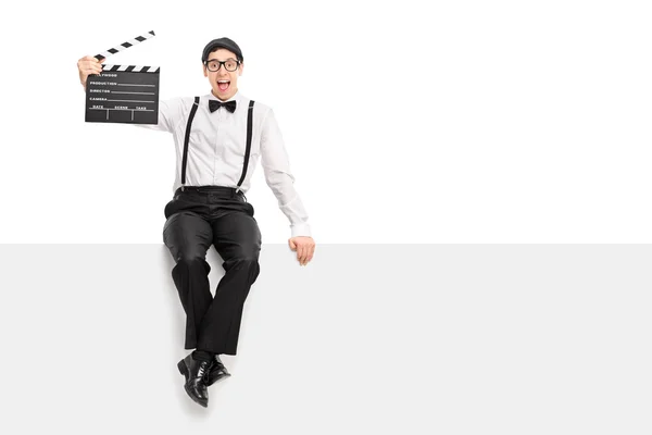 Movie director holding clapperboard — Stock Photo, Image