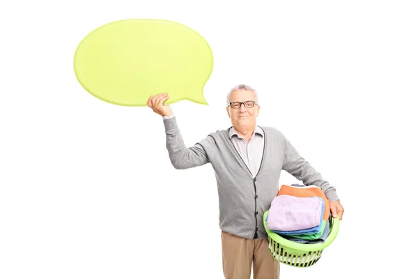 Senior man holding speech bubble — Stock Photo, Image