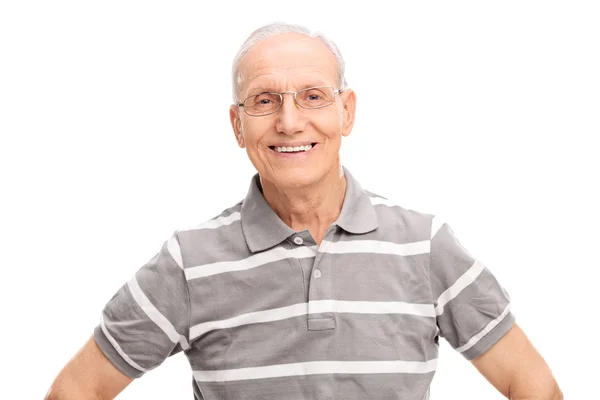 Starší pán v šedém polo tričko — Stock fotografie