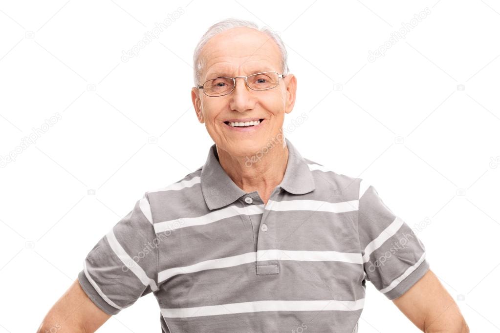 Senior gentleman in a gray polo shirt