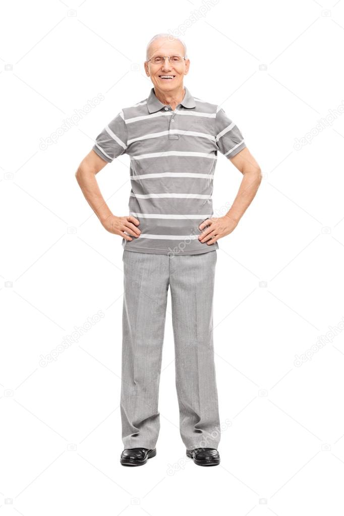 Senior man in gray pants and polo