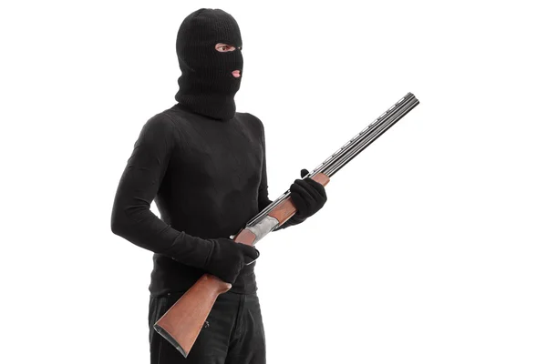 Farlig brottsling holding ett hagelgevär — Stockfoto