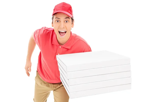 Fast pizza delivery guy running — Stock Photo, Image