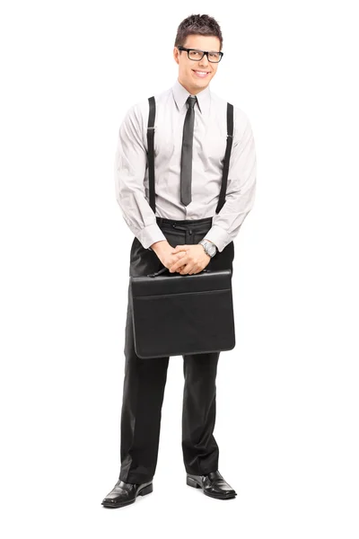 Portret biznesmen z teczki — Zdjęcie stockowe