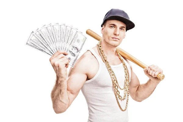 Thug basebollträ och pengar — Stockfoto