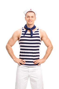 Handsome sailor posing on white background clipart