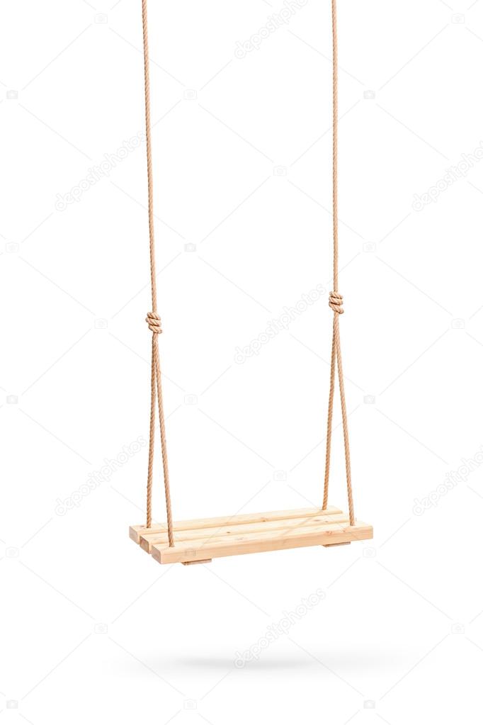 wooden swing hanging on a couple of ropes