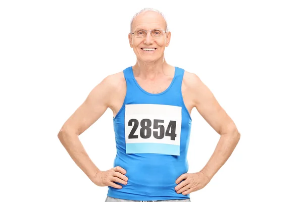 Uomo anziano in abbigliamento sportivo sorridente — Foto Stock